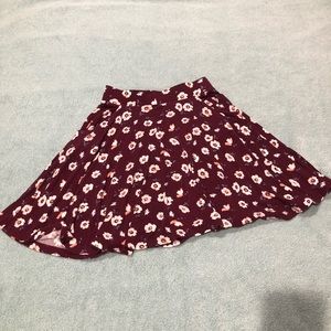 Burgundy Skater Skirt with Flowers